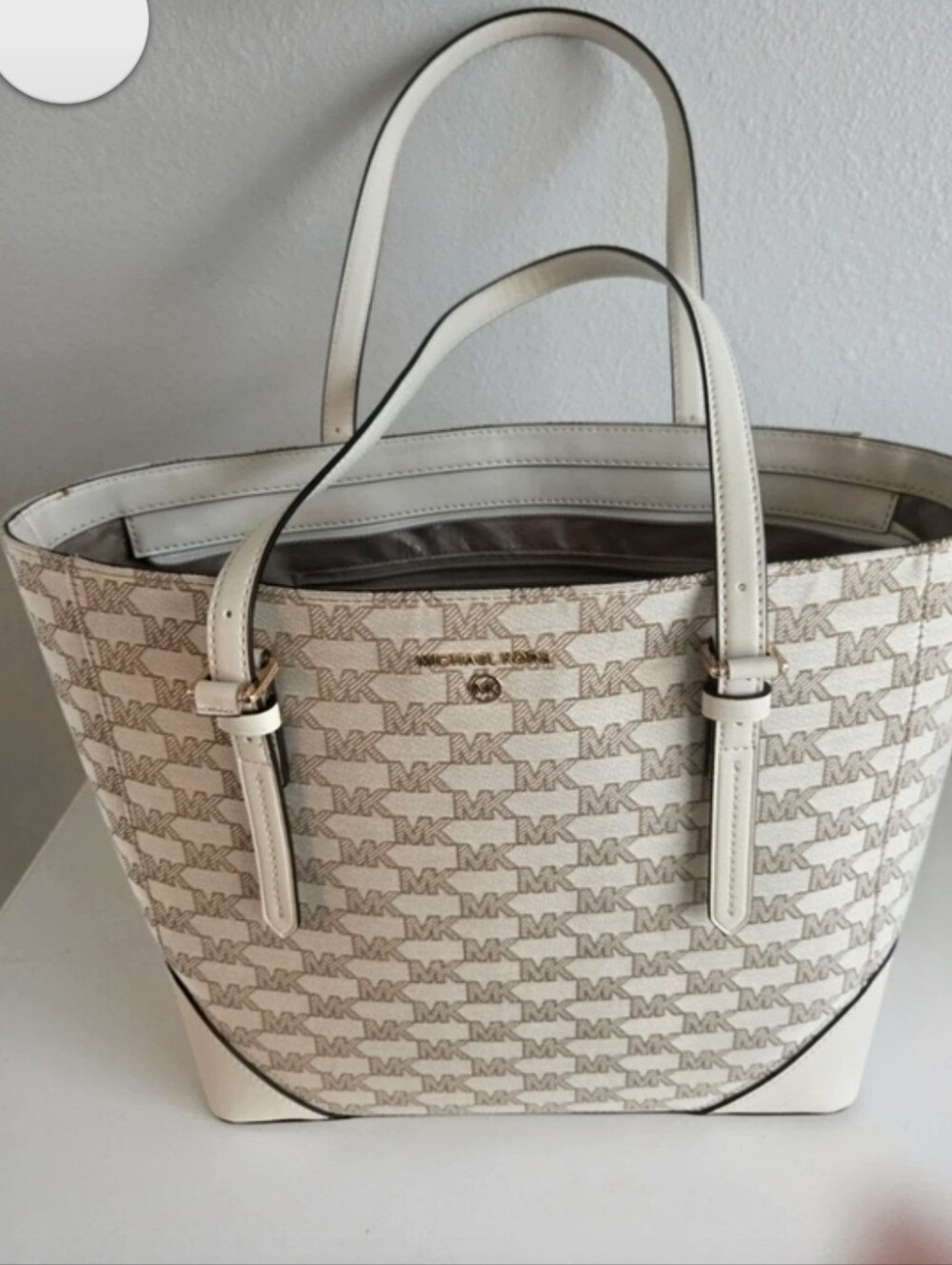 NWT Michael Kors Aria Large Signature Logo Tote LT Cream Multi